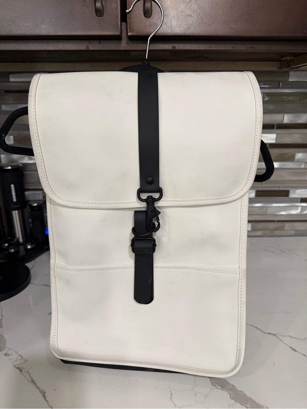Rains White Laptop Backpack with Black Strap